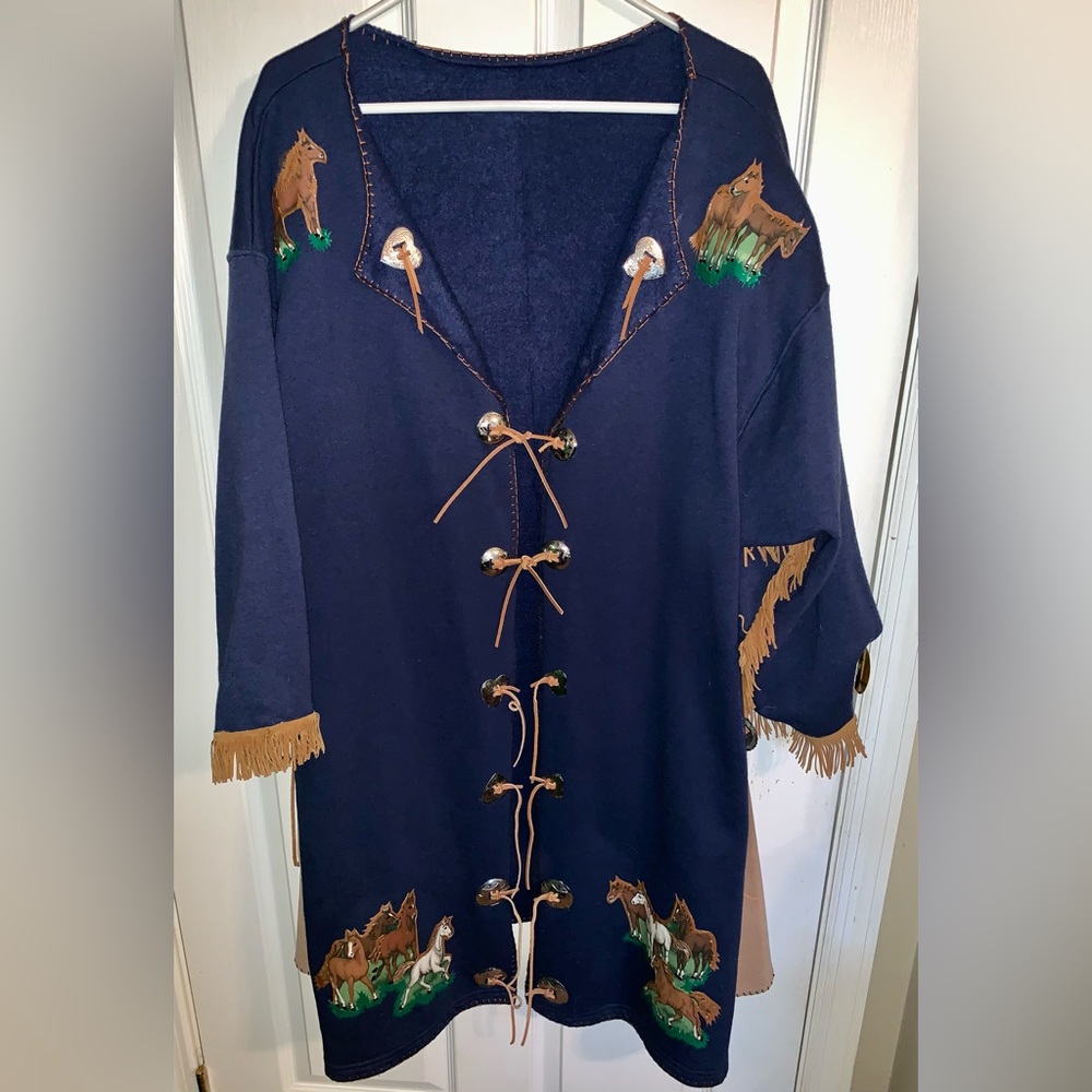 Unique Horse Themed Cardigan With Hand Painted and Decorated Accents-plus size